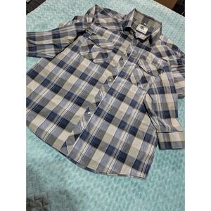 Coevals Club Mens Large Blue Grey Plaid Western Pearl Snap Long Sleeve Shirt